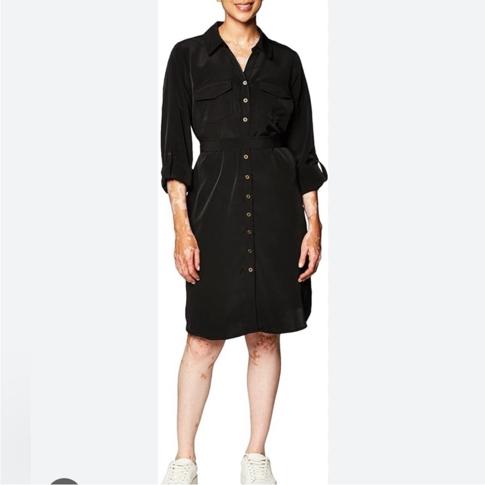 Black Button-Down Motherhood Maternity Shirt Dress
